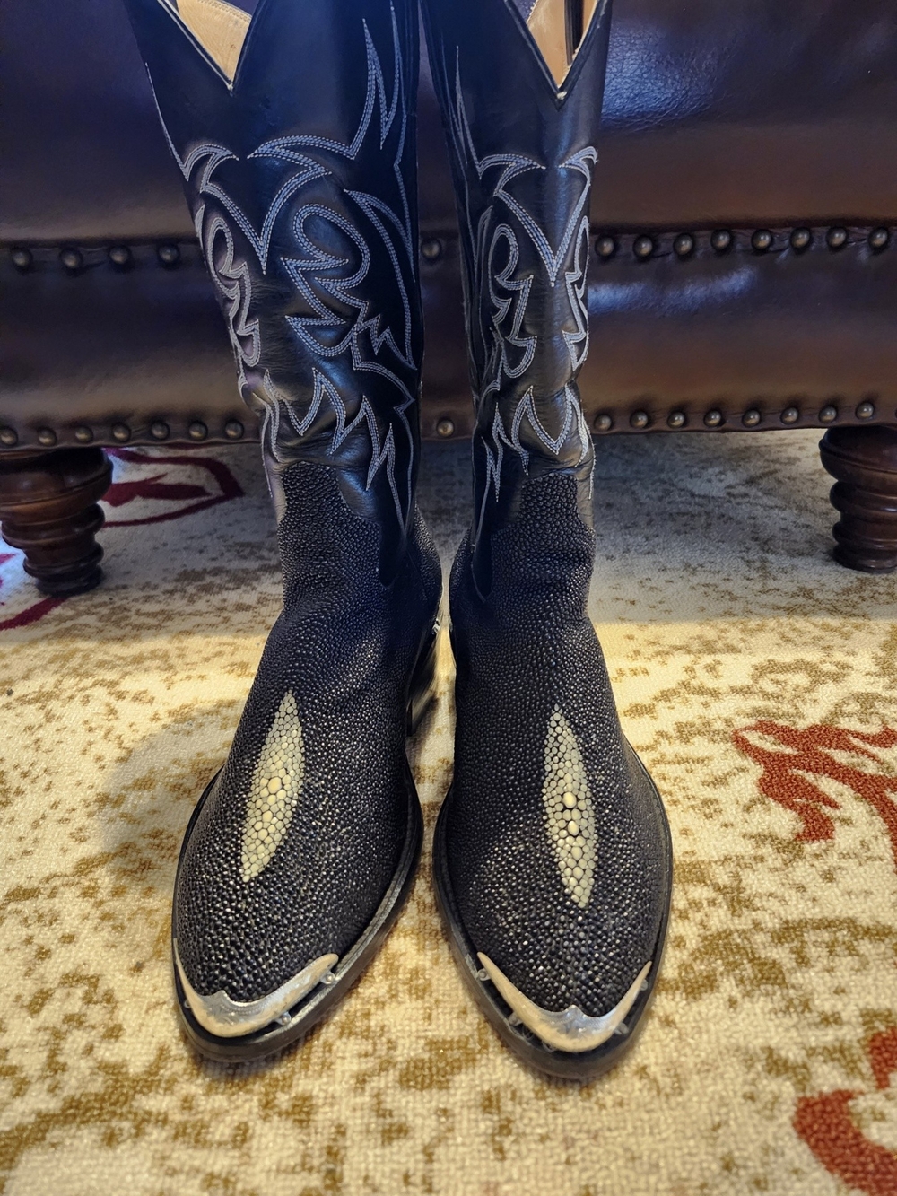 Black Western Cowboy Boots with Stingray Toe Inlay
